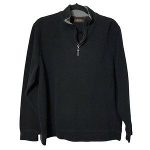 Tasso Elba Long Sleeve Men’s Pullover 1/4 Zip Black Sweater Cotton Casual‎ Sz LG